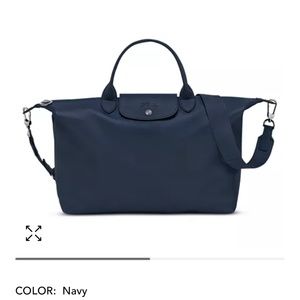 Longchamp Le Pliage Navy Leather Weekender